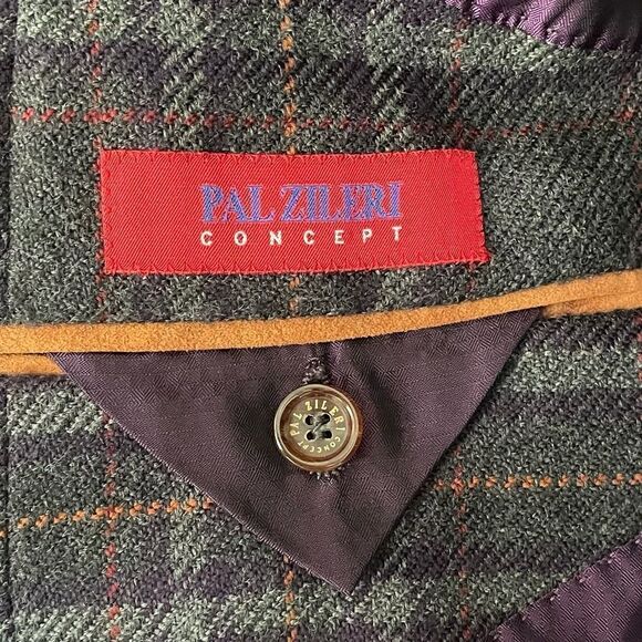 PAL ZILERI Wool Cashmere Checked Plaid Blazer Purple 40R - Picture 11 of 12